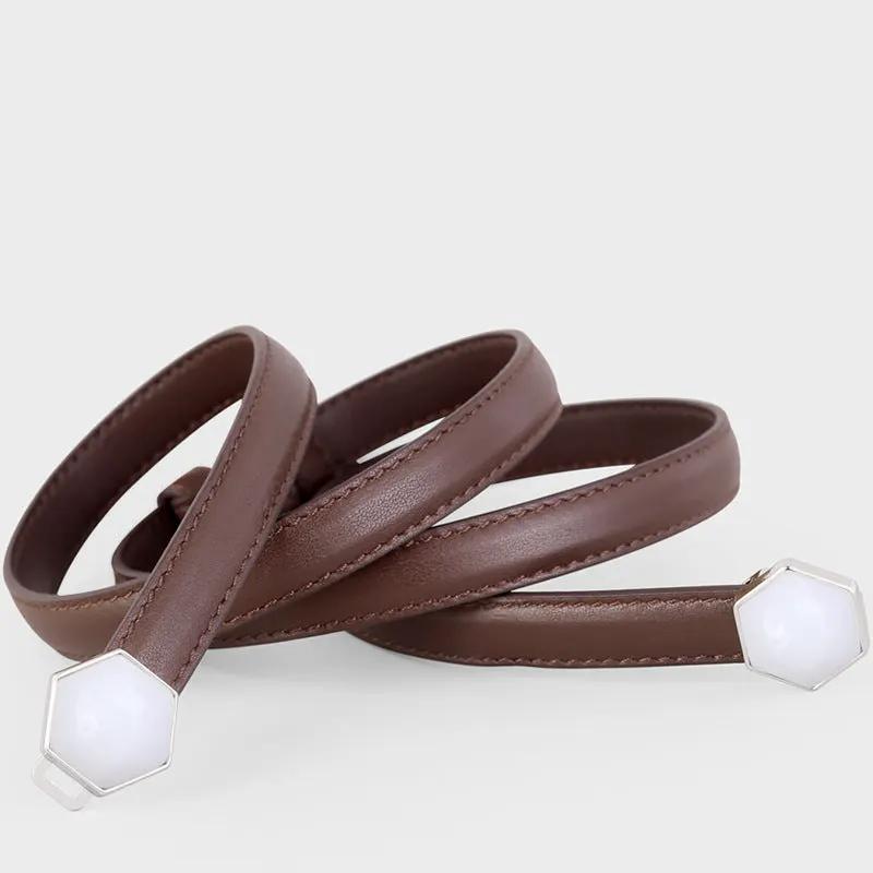 Leather Belt with Geometric Buckle by Trendsi