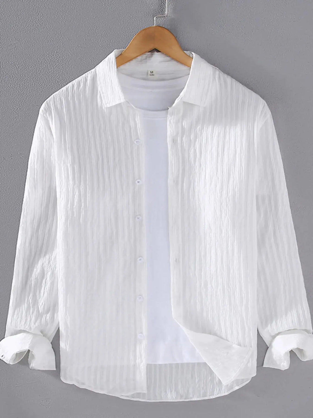 Men's Plus Size Textured Button Up Long Sleeve Shirt by Trendsi