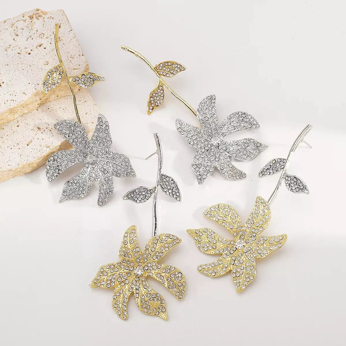Rhinestone Flower Dangle Earrings by Partner Label