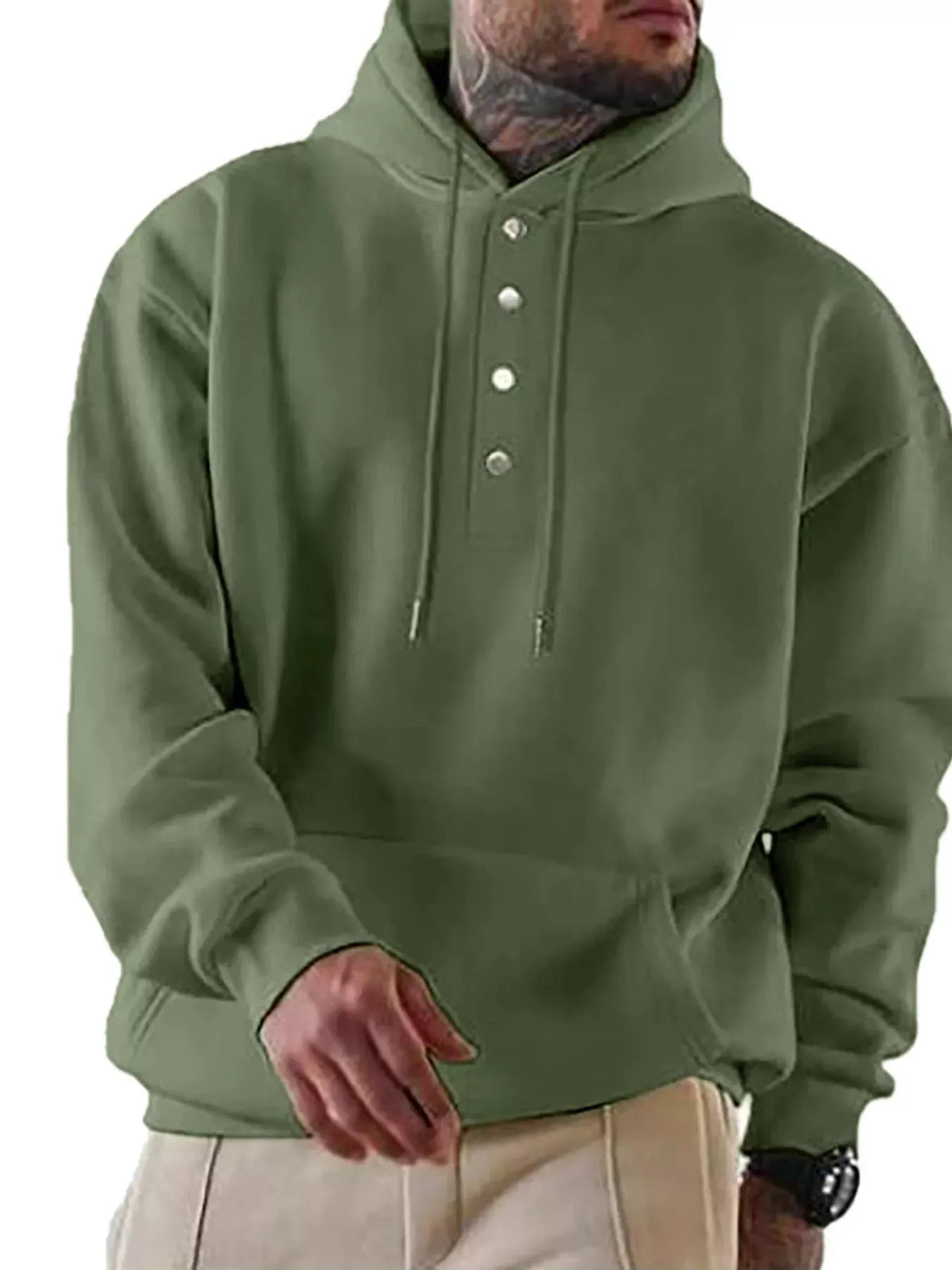 Men's Full Size Drawstring Kangaroo Pocket Hoodie Plus Size by Partner Label