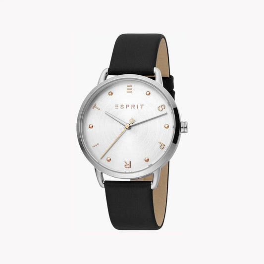 Esprit Women's Black Leather Watch, Silver Dial | ES1L173L0015 by ESPRIT