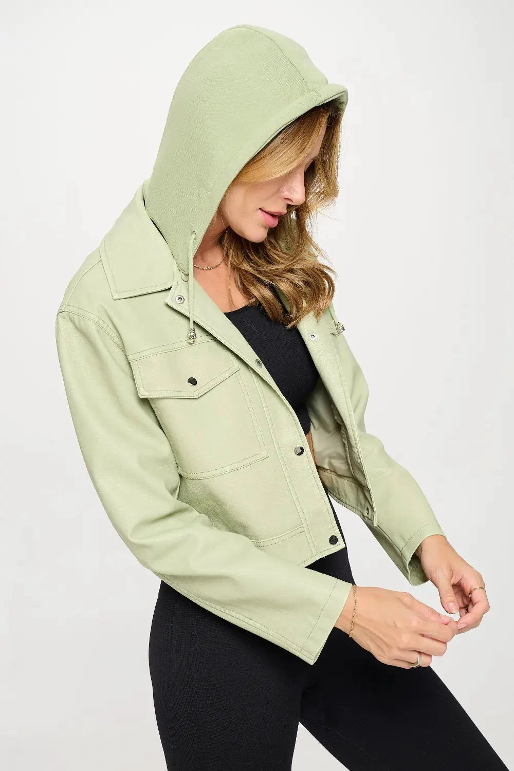 Coalition LA Snap Down Cropped Hooded Jacket by Partner Label