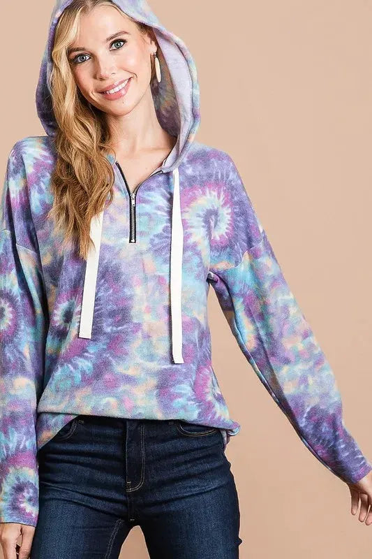 BiBi Brushed Circular Tie Dye Print Terry Hoodie by BiBi