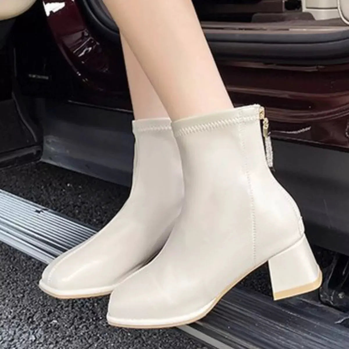 Square Toe Block Heels Boots by Partner Label