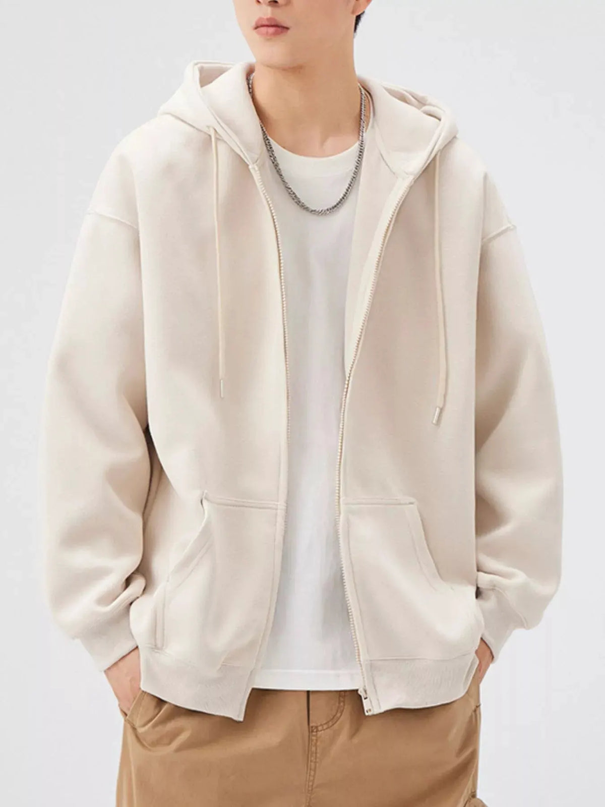 Men's Casual Loose Fit Zip-Up Hoodie by Partner Label