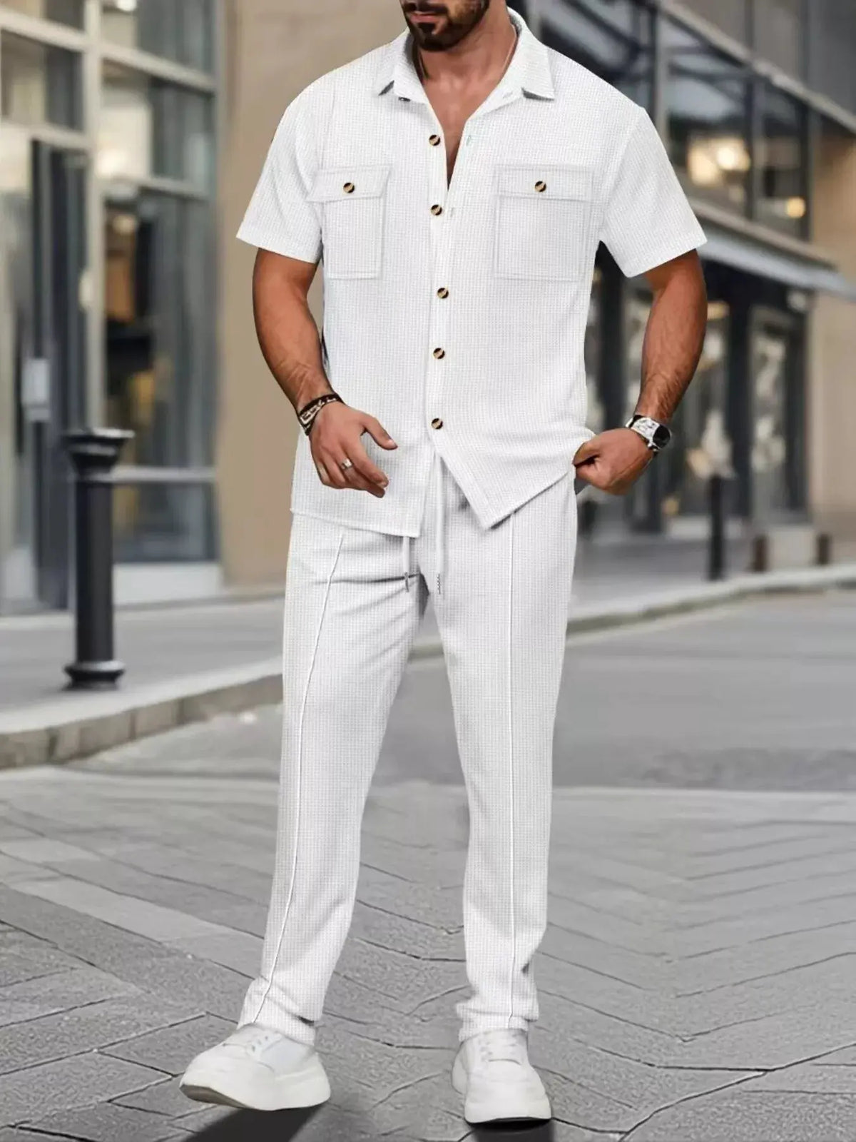 Men's Full Size Casual Short Sleeve Shirt and Pants Set Plus Size by Trendsi