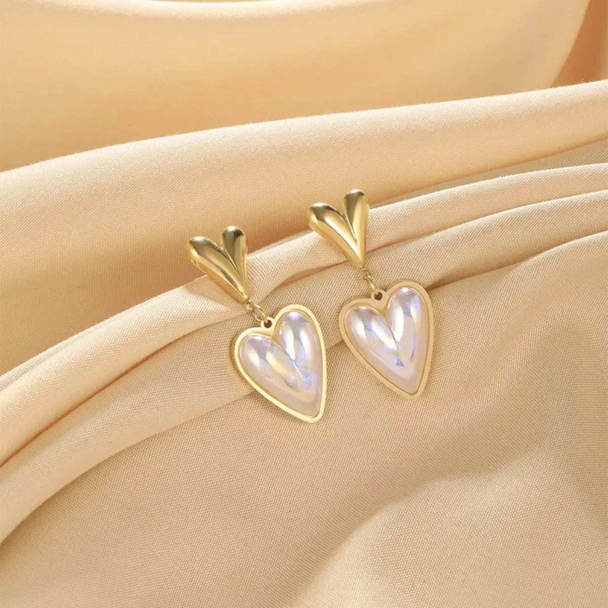 Heart-Shaped Pearl Drop Earrings by Partner Label