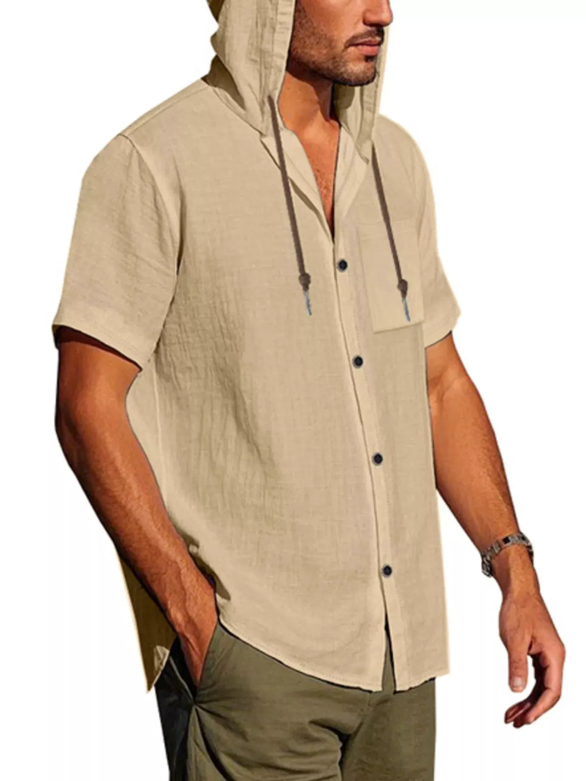 Men's Full Size Casual Hooded Short-Sleeve Shirt Plus Size by Trendsi