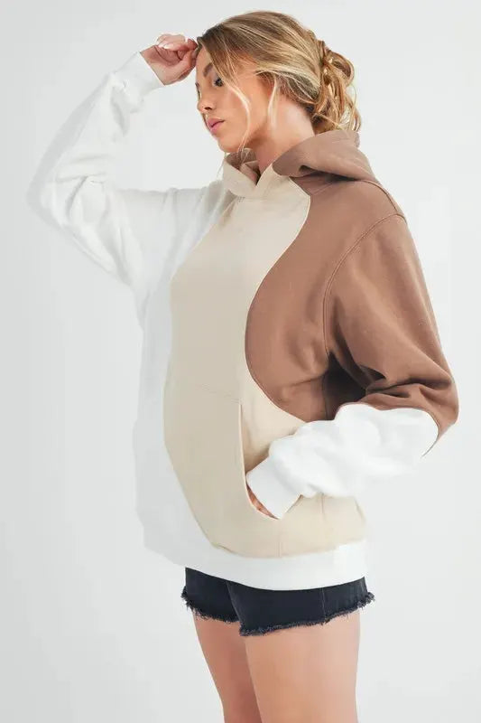 Aemi + Co Color Block Hoodie with Kangaroo Pocket by Partner Label
