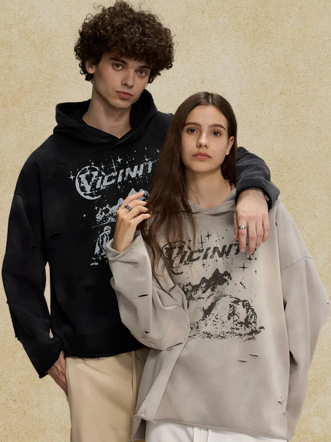 Men's Distressed Graphic Long Sleeve Hoodie by Partner Label