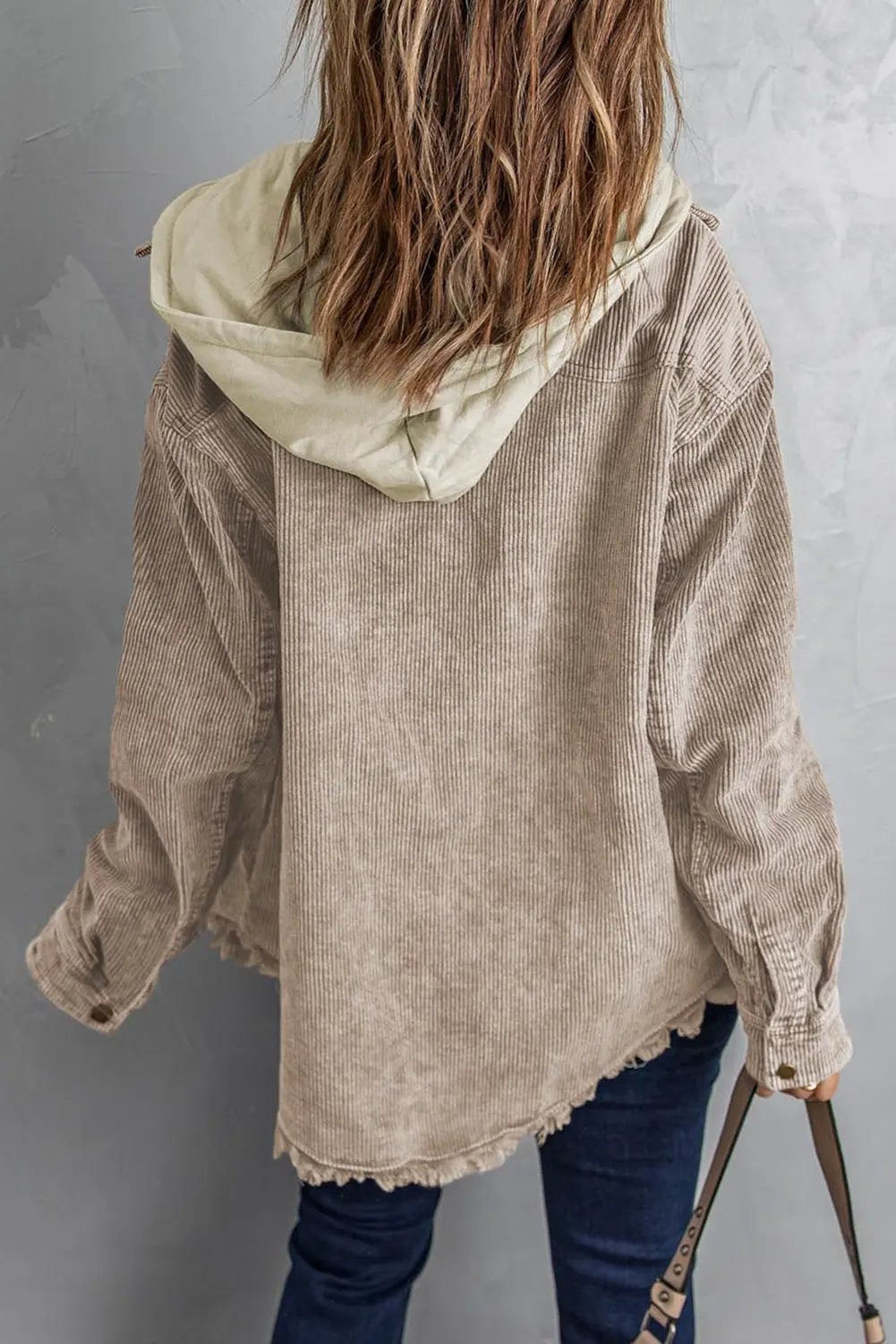Snap Front Hooded Corduroy Shacket by Partner Label