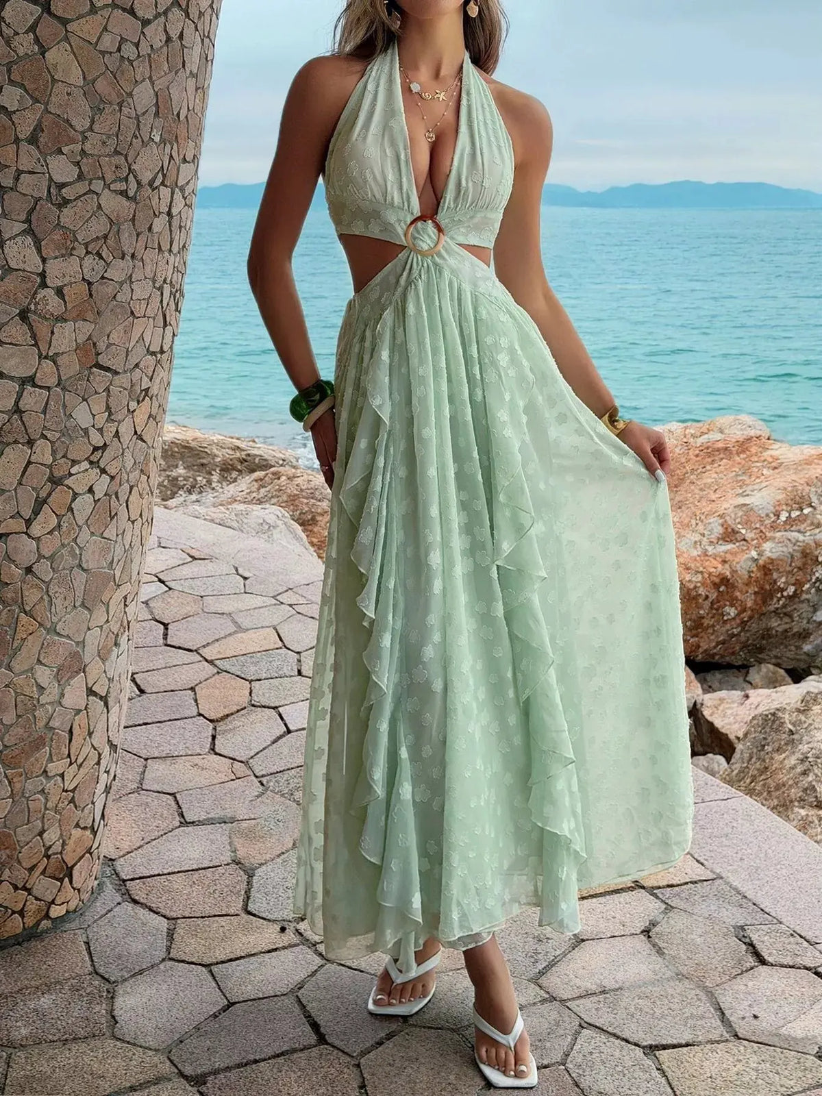Ruffled Halter Neck Maxi Dress by Trendsi