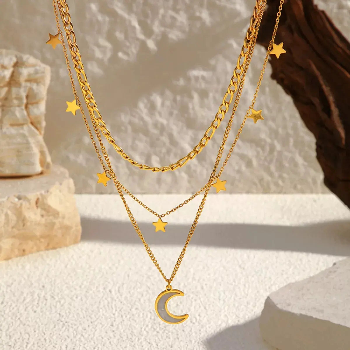 18K Gold-Plated Moon Three-Layered Necklace by Partner Label