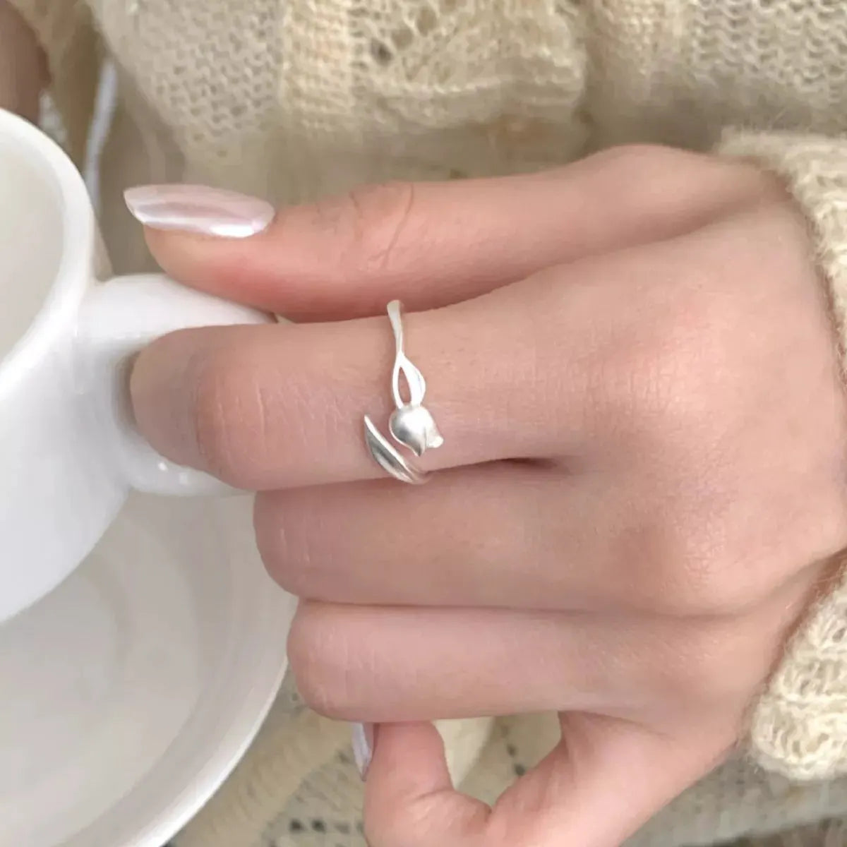 925 Sterling Silver Flower Bypass Ring by Partner Label