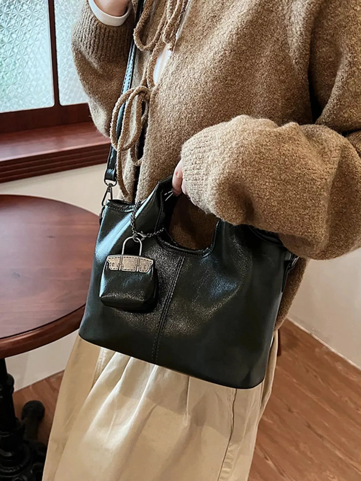 Leather Crossbody Bag with Charm by Partner Label