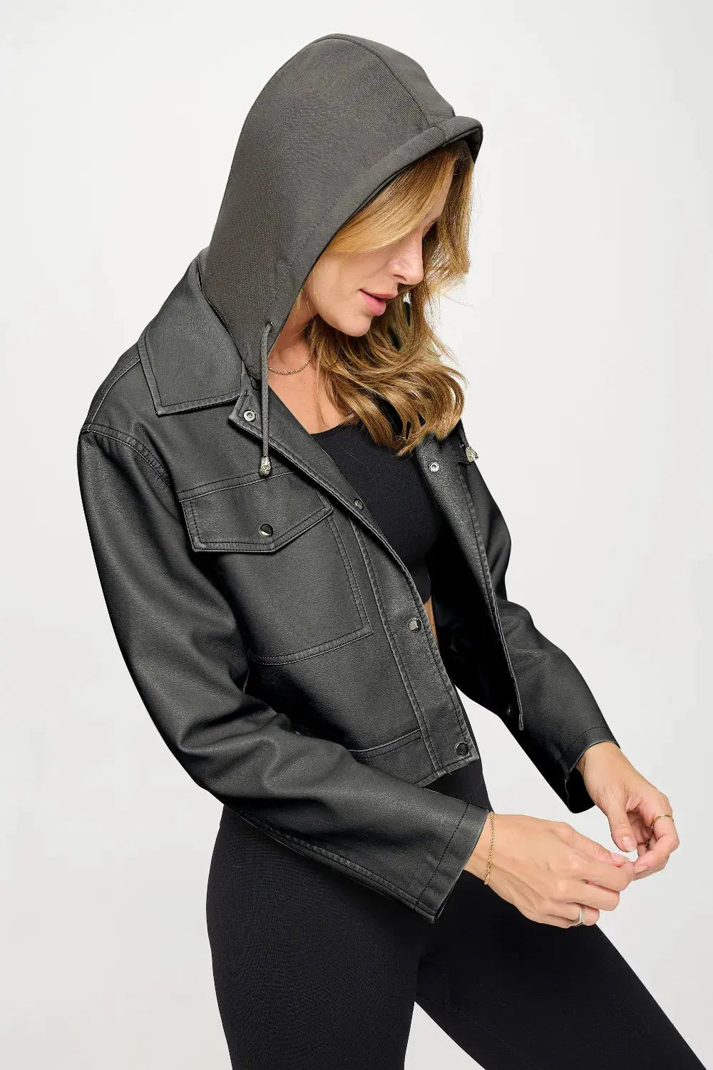 Coalition LA Snap Down Cropped Hooded Jacket by Partner Label
