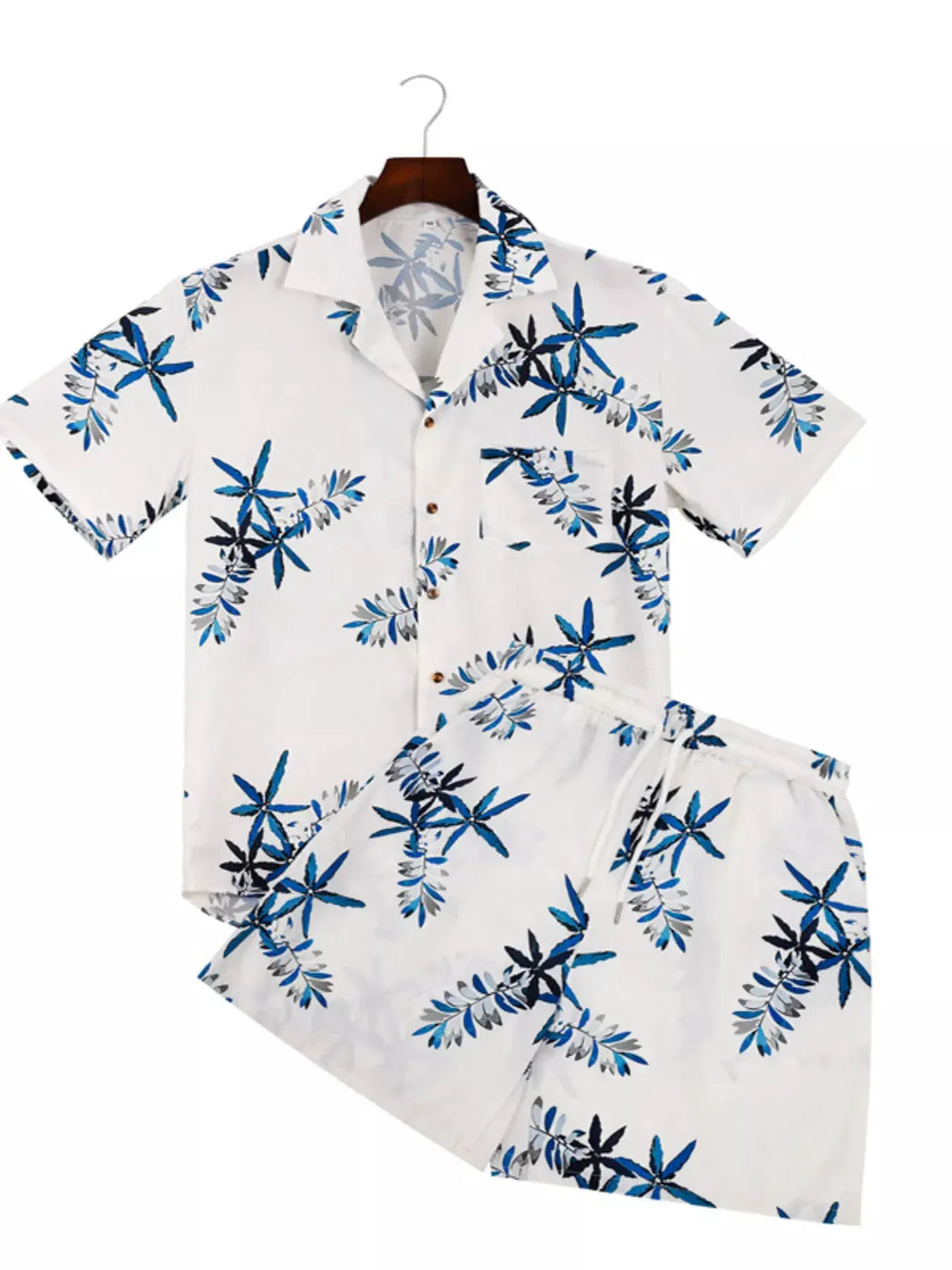 Men's Full Size Tropical Print Short Sleeve Shirt and Shorts Set Plus Size by Partner Label