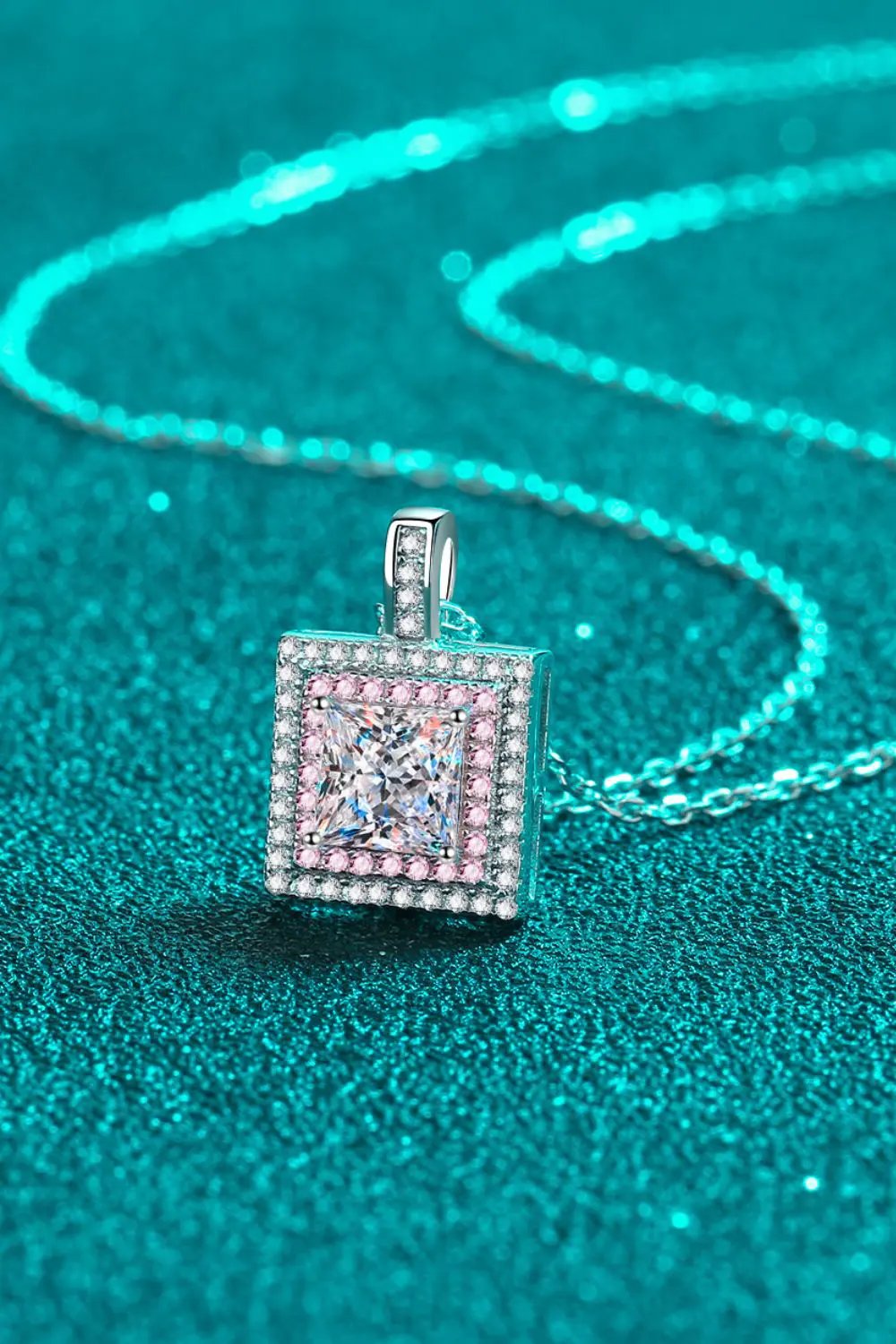 1 Carat Moissanite Square Pendant Chain Necklace by Partner Labels