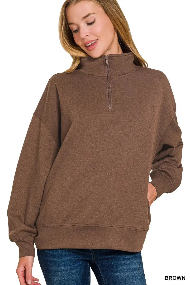 Zenana Scuba Quarter-Zip Sweatshirt by Zenana