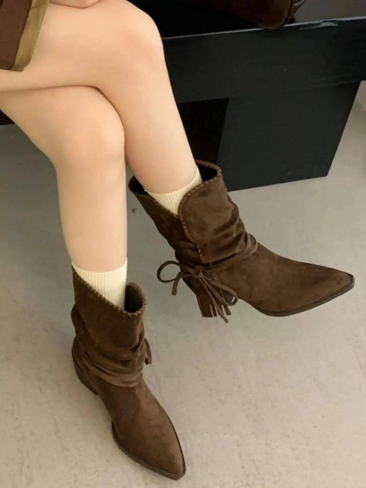 Point Toe Block Heels Boots by Partner Label