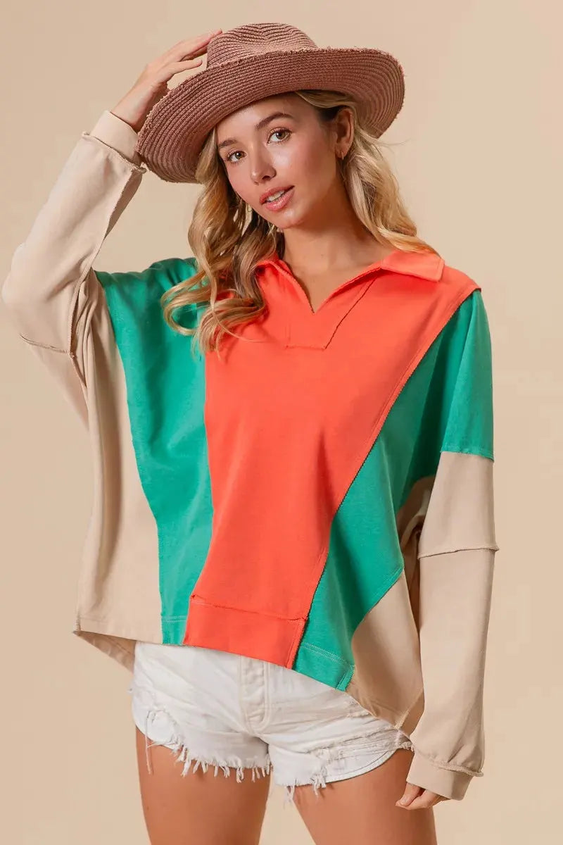 BiBi Colorblock Exposed Seam French Terry Sweatshirt by BiBi
