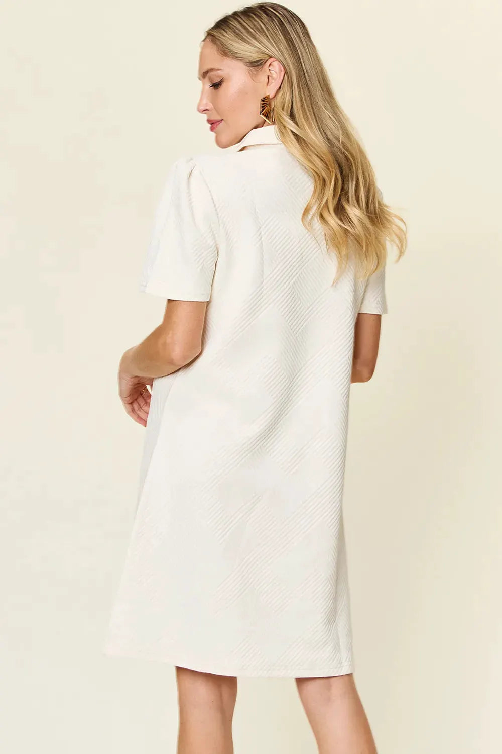 Double Take Full Size Texture Collared Neck Short Sleeve Dress by Double Take