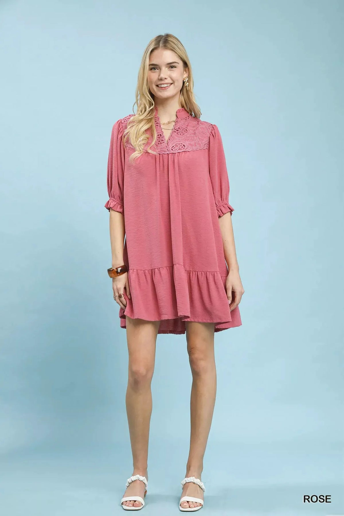 Umgee Lace Yoke Tiered Mini Dress by Umgee USA