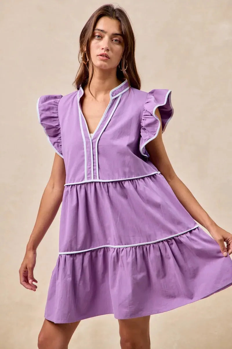 BiBi Gameday Theme Contrast Binding Ruffled Dress by BiBi