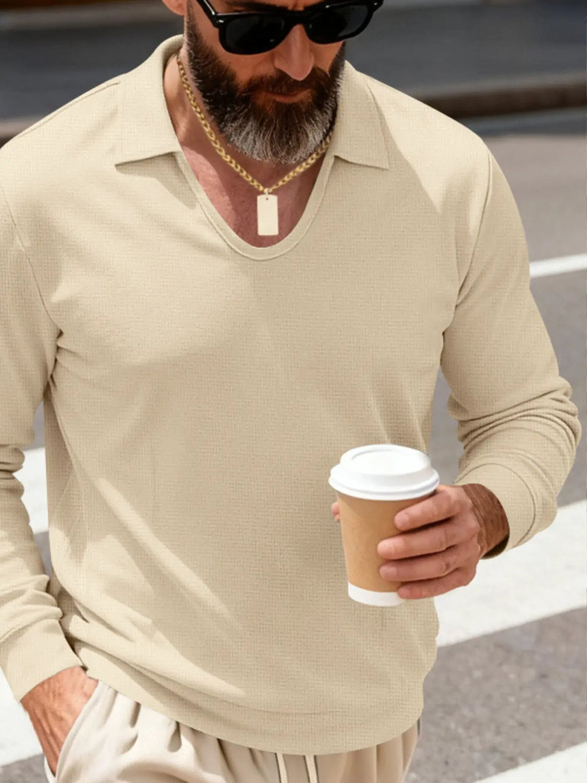 Men's Full Size Slim Fit Long Sleeve Polo Plus Size by Trendsi