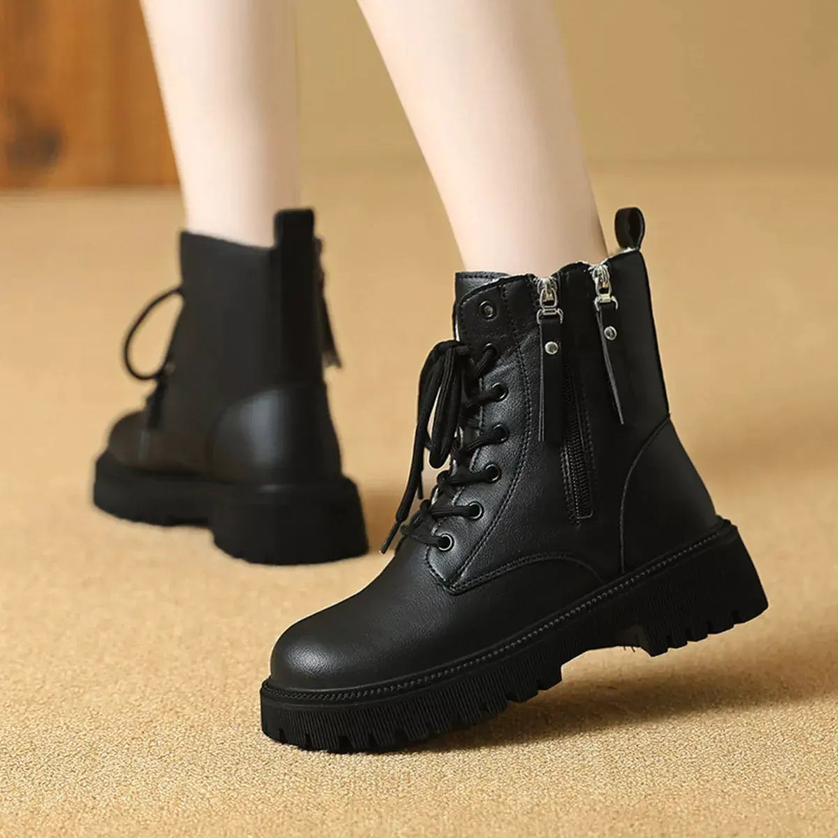Lace-Up Ankle Combat Boots by Partner Label
