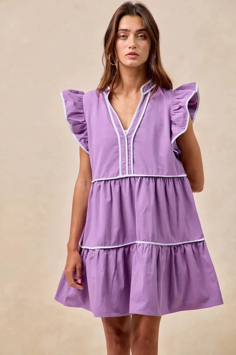 BiBi Gameday Theme Contrast Binding Ruffled Dress by BiBi