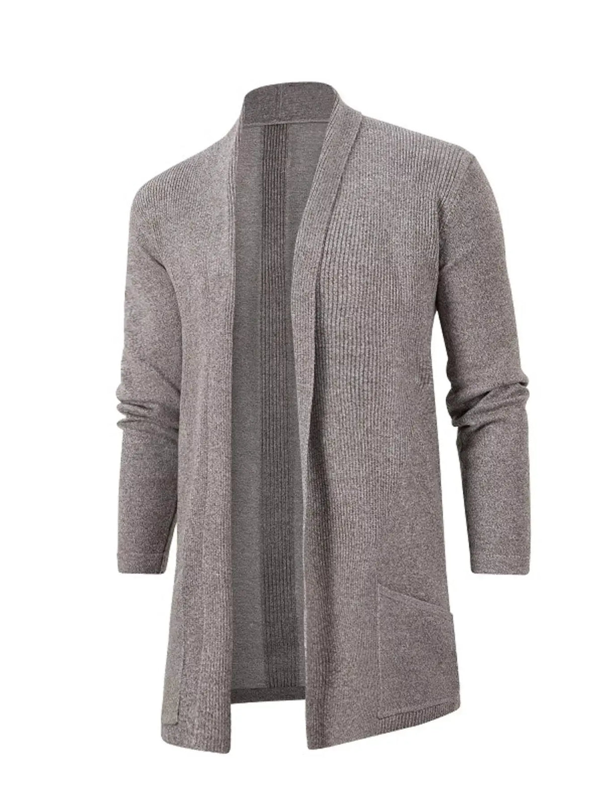 Men's Plus Size Heathered Open Front Longline Knit Cardigan with Pockets by Trendsi