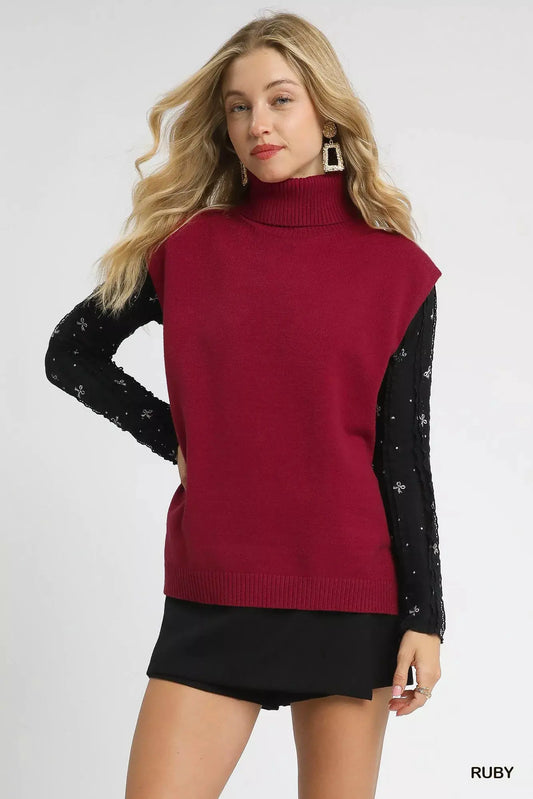 Umgee High-Low Turtleneck Sleeveless Sweater Top by Umgee