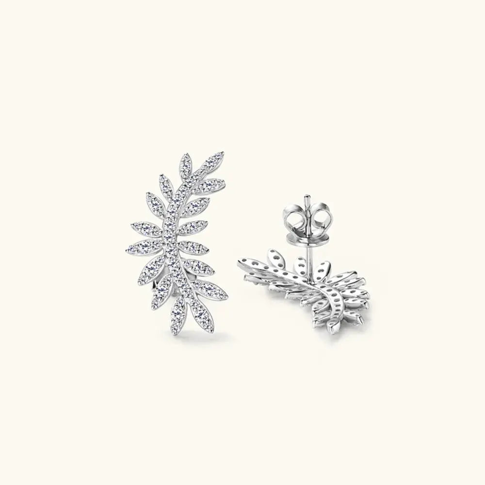 Moissanite 925 Sterling Silver Leaf Shape Stud Earrings by Partner Label