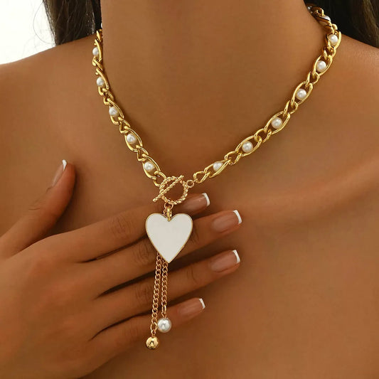 18K Gold-Plated Pearl Heart Necklace by Partner Labels