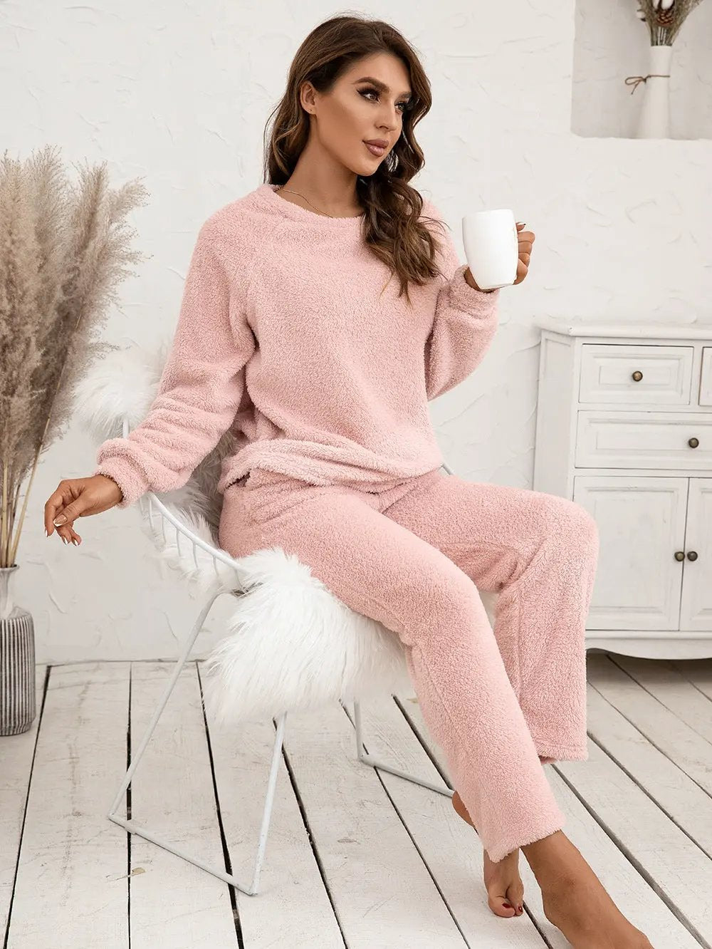 Ivy Lane Teddy Long Sleeve Top and Pants Lounge Set by Ivy Lane