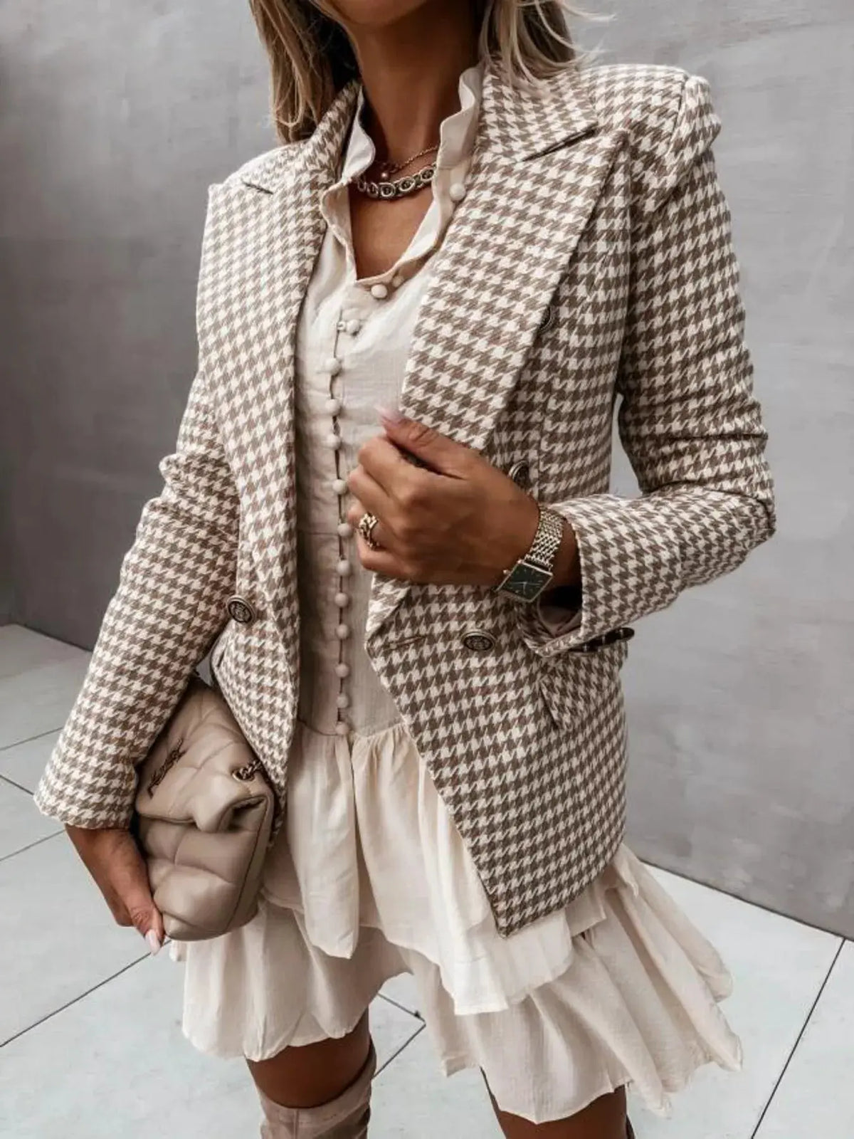 Houndstooth Double‑Breasted Blazer | Partner Labels Selection by Partner Label