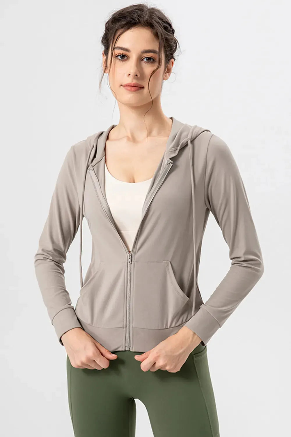 Drawstring Zip Up Hooded Active Outerwear by Partner Label