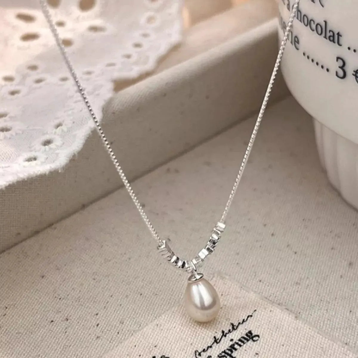 925 Sterling Silver Pearl Drop Necklace by Partner Labels