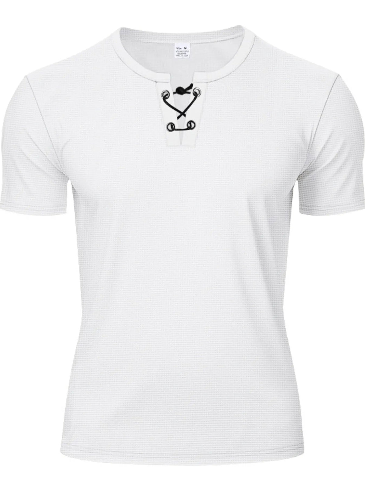 Men's Full Size Lace-Up Neck T-Shirt Plus Size by Trendsi