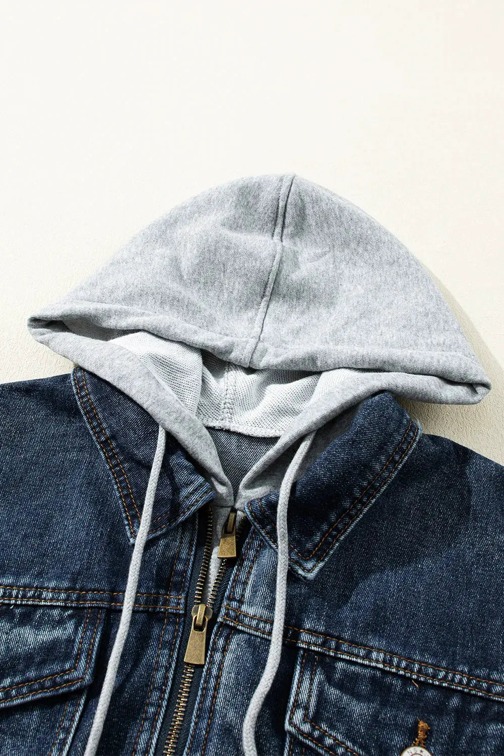 Fake Two-Piece Hooded Zip-Up Denim Jacket by Partner Label
