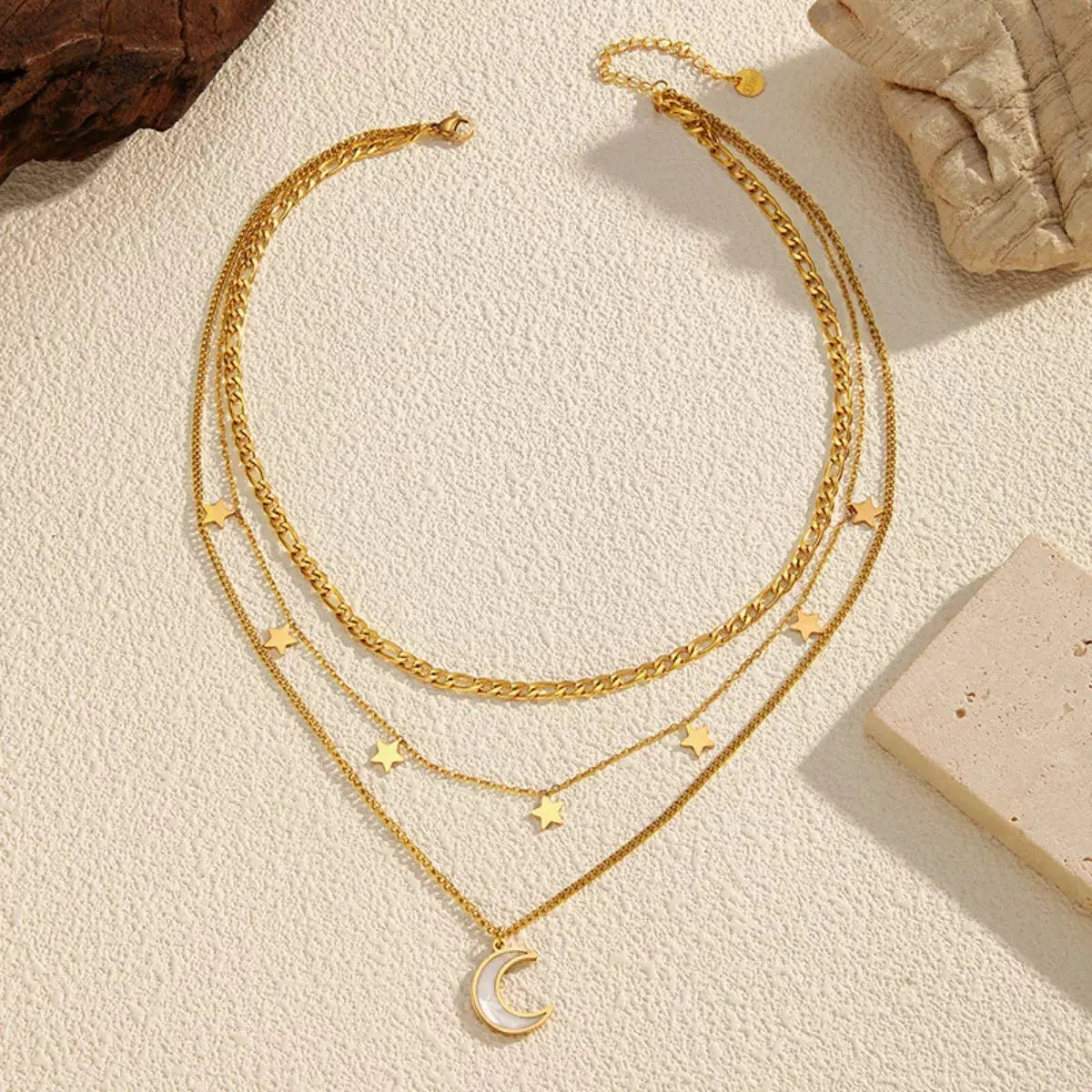 18K Gold-Plated Moon Three-Layered Necklace by Partner Label