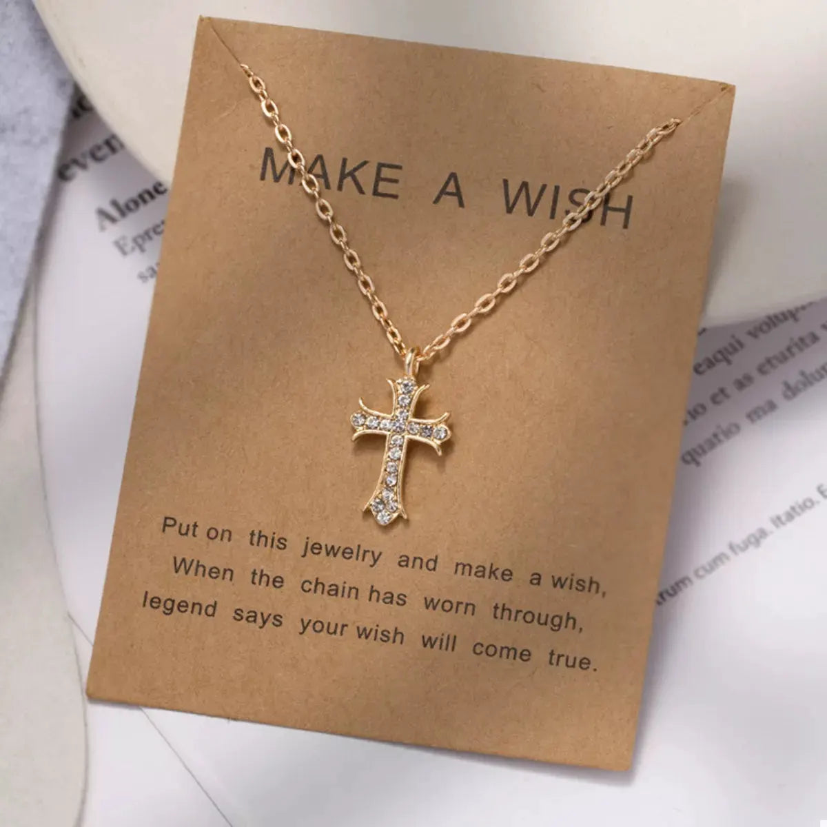 18K Gold-Plated Rhinestone Cross Necklace by Partner Labels
