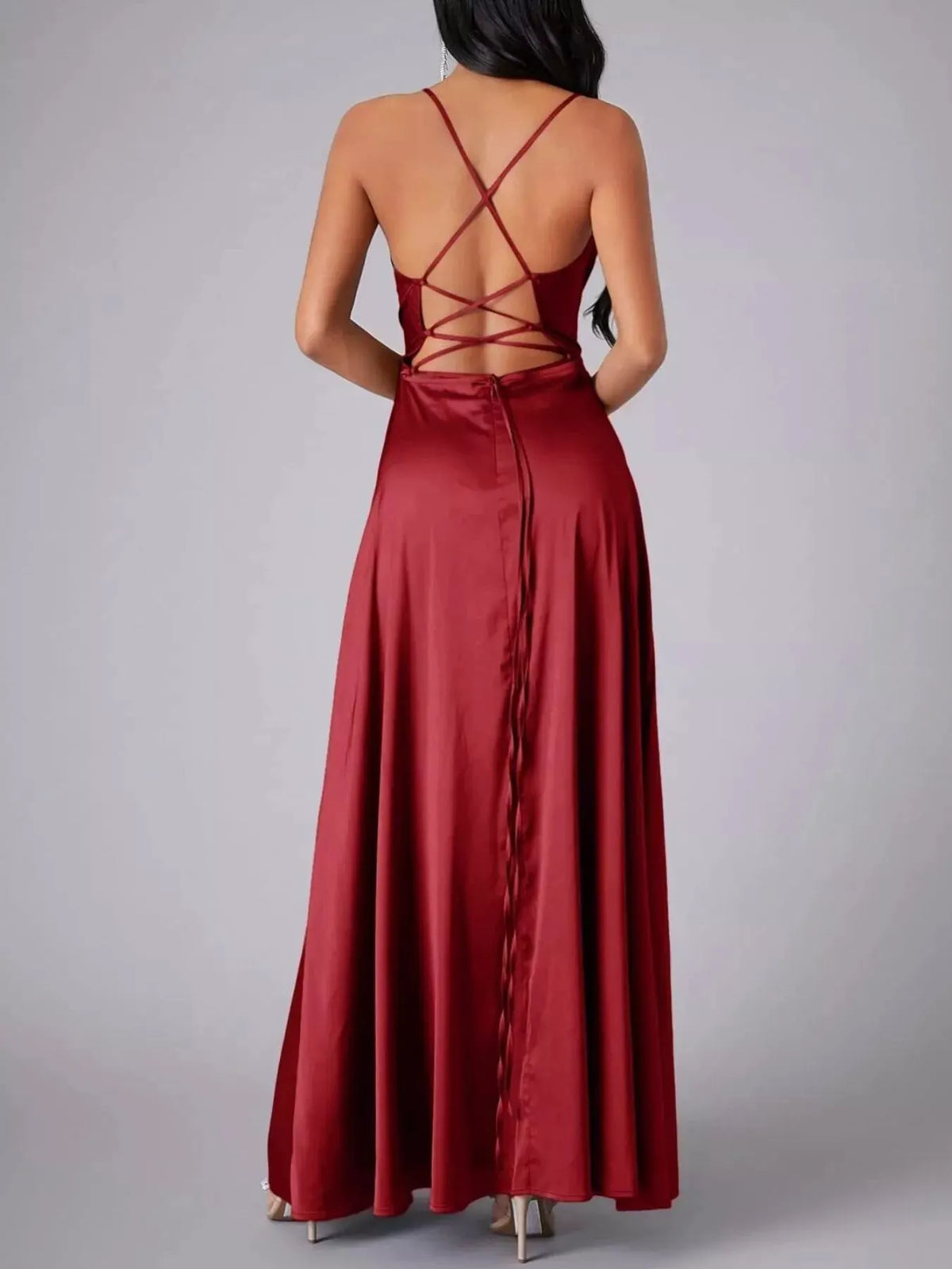 Lace Up Back Split Maxi Dress by Partner Label