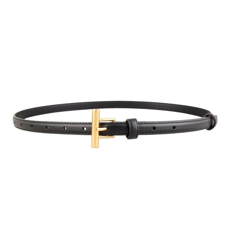 Leather Belt with Golden T-Buckle by Trendsi