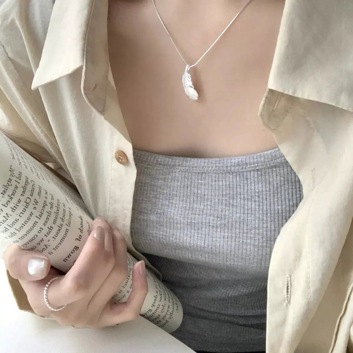 Feather Pendant Necklace by Partner Labels