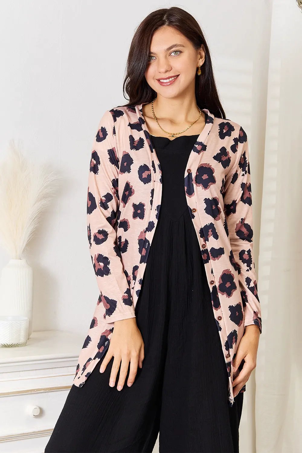 Double Take Printed Button Front Longline Cardigan by Double Take