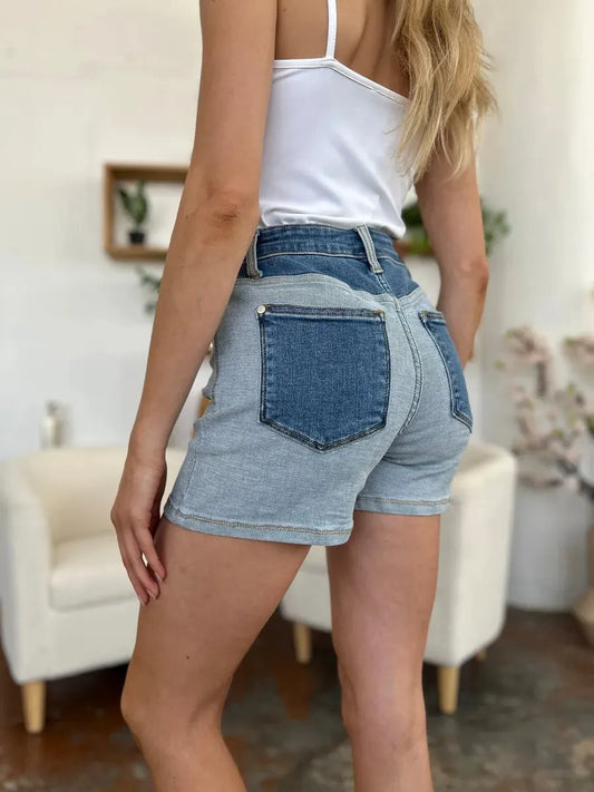 Judy Blue Full Size Color Block Denim Shorts by Judy Blue
