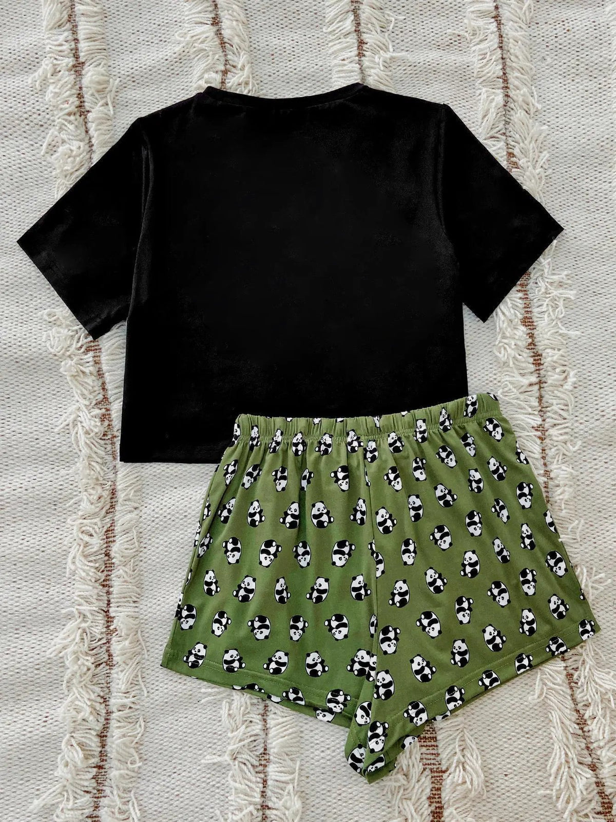 Graphic Tee and Panda Print Shorts Lounge Set by Partner Label