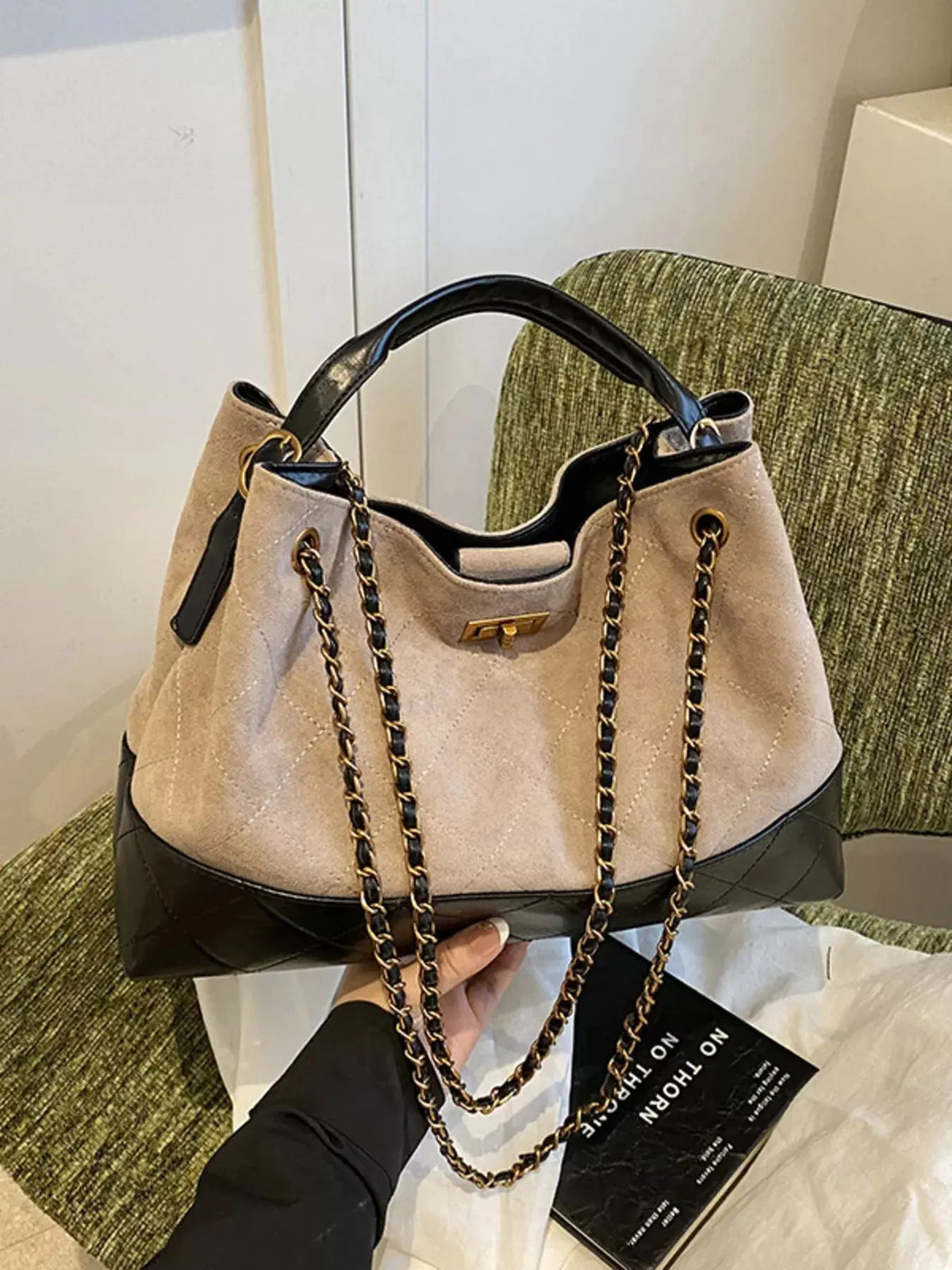 Quilted Leather Chain Strap Crossbody Bag by Partner Label